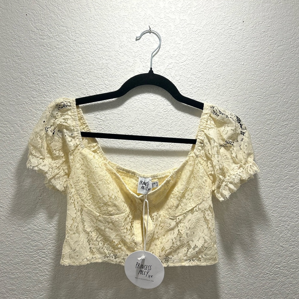 Princess Polly Cream Lace Crop Top